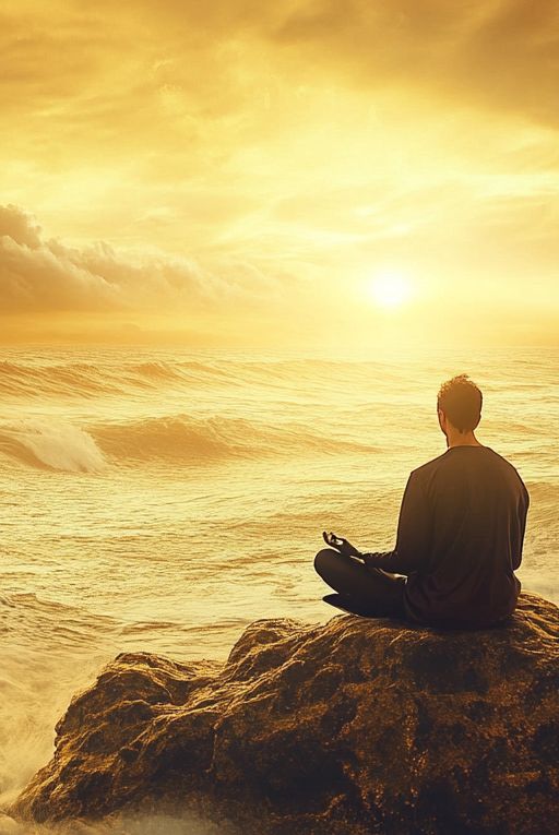 Meditation - Fasten ist mehr - Ein Mann auf einem Stein beim Meditieren
